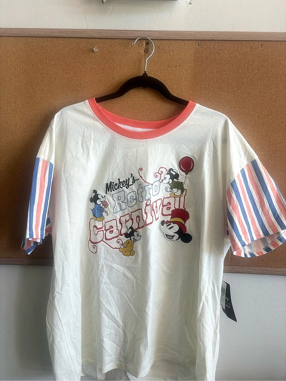Disney BoxLunch Mickey's Retro Carnival T-Shirt Graphic Striped Tee White Size